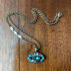 Anthropologie Evil Eye Glass & Turquoise pendant Necklace in Antiqued brass